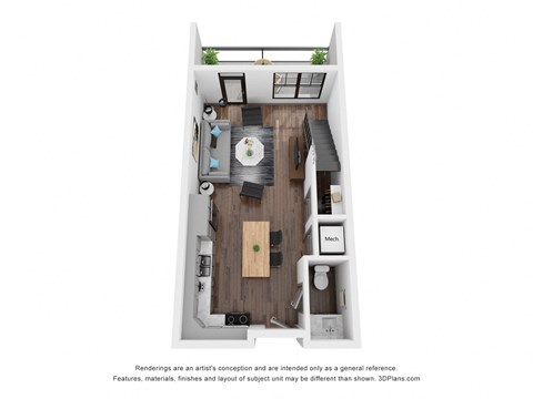 Floor plan for 1 bed, 2 baths